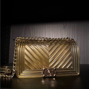 Yellow-Green Jelly Chevron Chain Bag